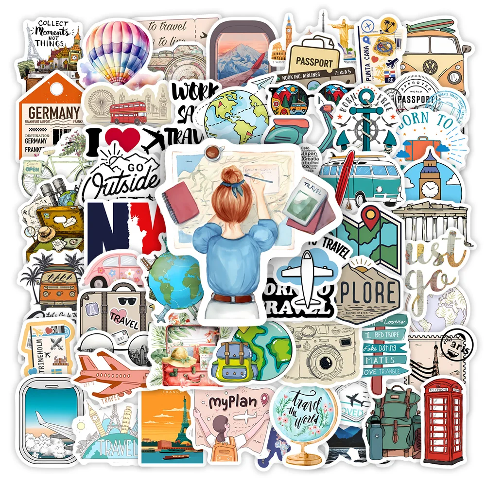 Travel Vacation Holiday Stickers DIY Kids Gift Decal for Laptops Phones Scrapbooks Luggages Bottles Decorative Waterproof