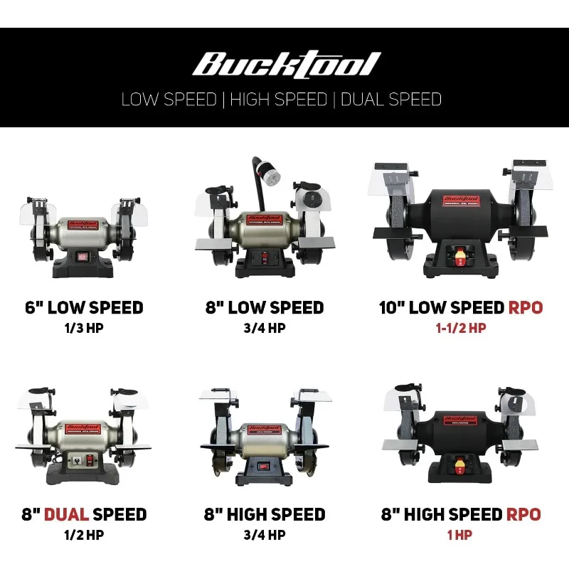 BUCKTOOL 1-1/2HP Moedor de bancada de baixa velocidade de 10 polegadas, moedor de mesa de 1750 RPM com motor 13A