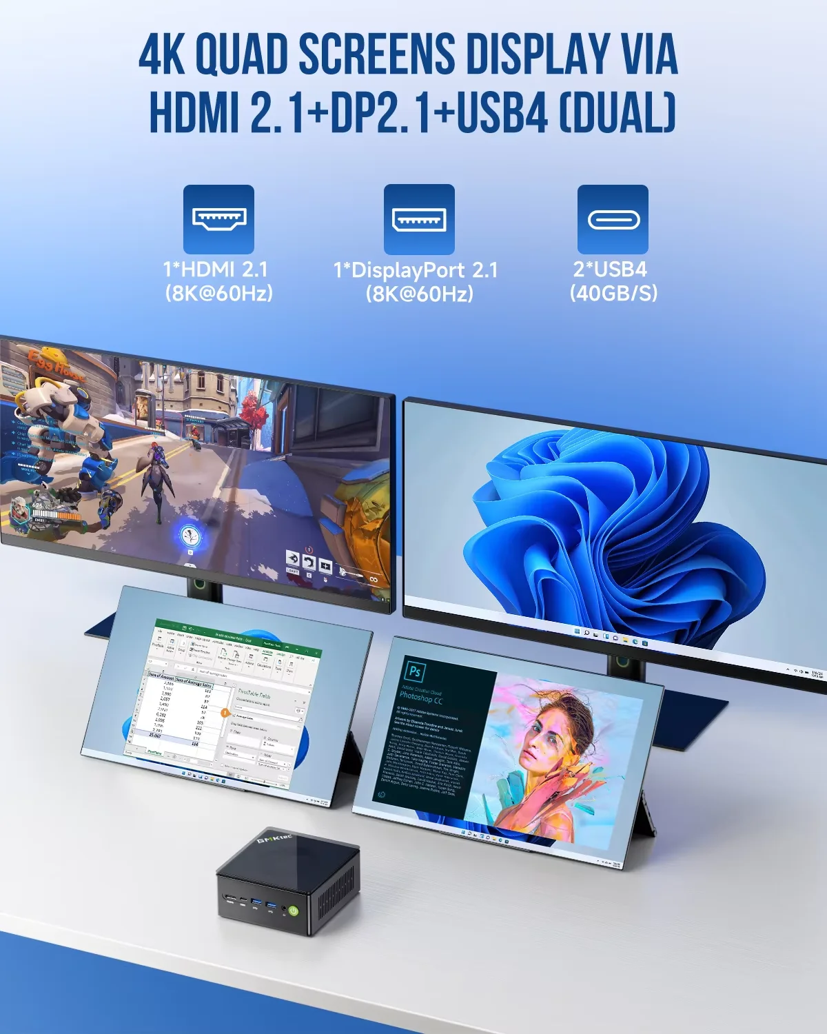 2025 جديد GMKtec K8 Plus R7 8845HS 16GB DDR5 5600Mhz 512GB PCIe4.0 M.2 SSD Win11 Pro Mini PC 70W WIFI6 BT5.2 كمبيوتر ألعاب صغير
