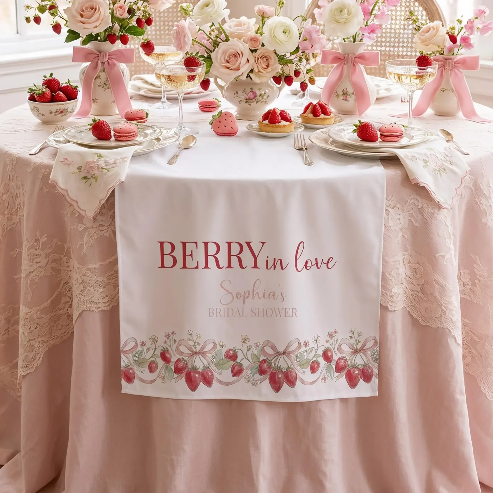 Berry in Love Bridal Shower Table Runner Strawberry Bridal Shower Decorations Coquette Strawberry Party Decorations