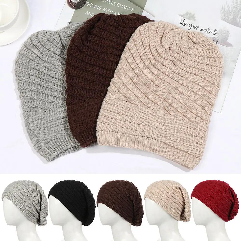 Unisex Fashion Womens Mens Knit Wool Baggy Beanie Hat Winter Warm Oversized Outdoor Ski Cap Hip Hop Striped Bonnet