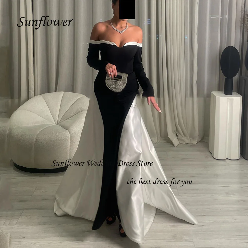 

Sunflower Off the Shoulder Formal Evening Dress Dubai 2023 Slim Satin Mermaid Prom dress Long Sleeves Floor-Length Party Dress