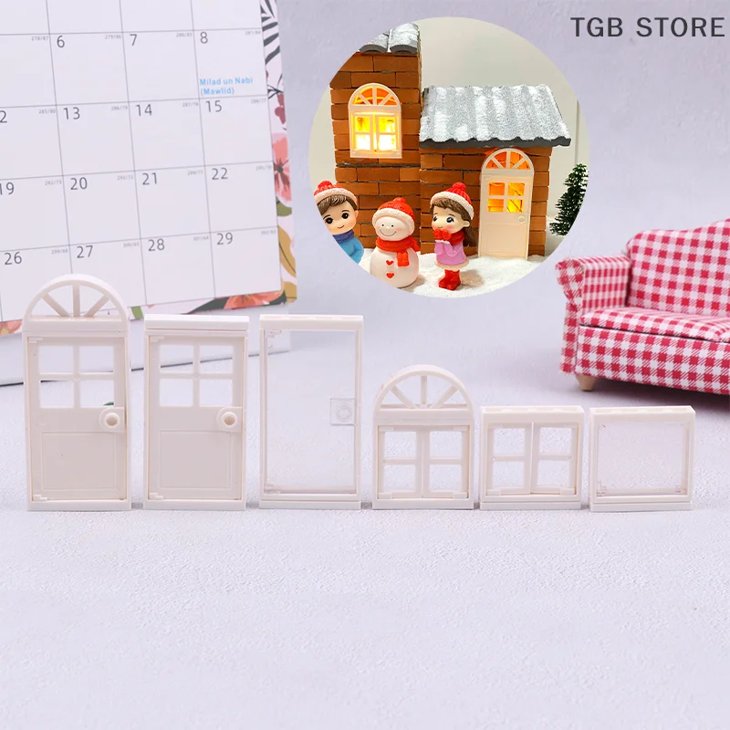 1/12 Kunststoff Türen und Fenster Mini Haus Villa Modellierung Dekoration DIY Fenster Puppenhaus Miniatur Zubehör