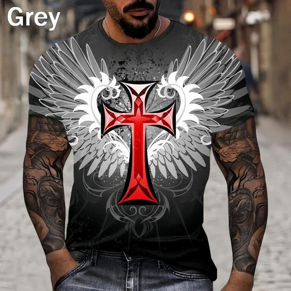 

New Christian Jesus Cross T Shirt 3D Printing Short Sleeved Fashion Casual Tops Crew Neck T-Shirt Unisex Tops Oversized T-Shirt