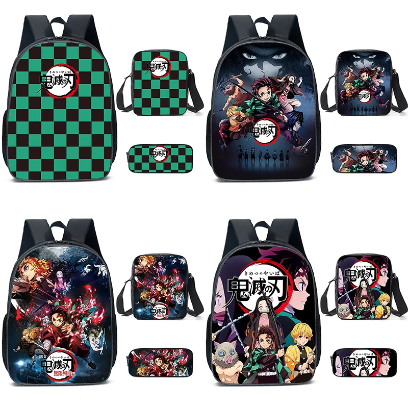 

3pcs New Demon Slayer Anime Backpack Kamado Tanjirou Student School Bags Kimetsu No Yaiba Bags Girls Boys Notebook Bag Gift toy
