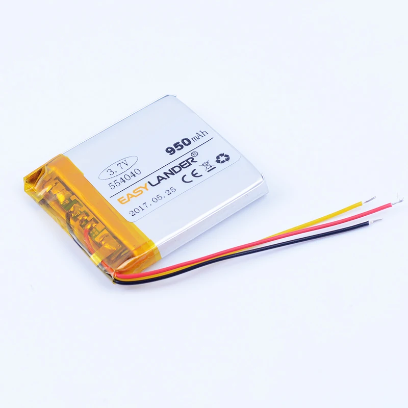 554040 3.7V 950mAh Rechargeable li Polymer  Battery For mp4 GPS PDA speaker DVR small toys mobile power E-Book 2-wire 3wire