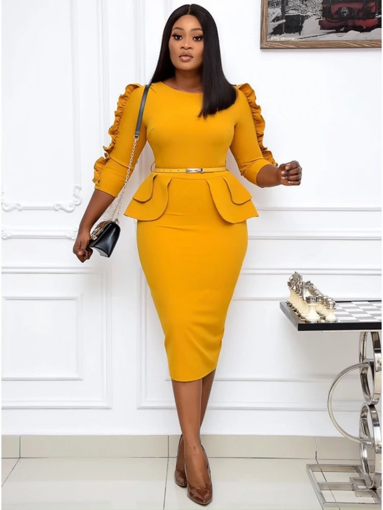 3XL Big Size Spring Autumn Women Elegant Office Midi Dresses Ladies Bodycon O-Neck Female Fashion Sexy Work Pencil Dress