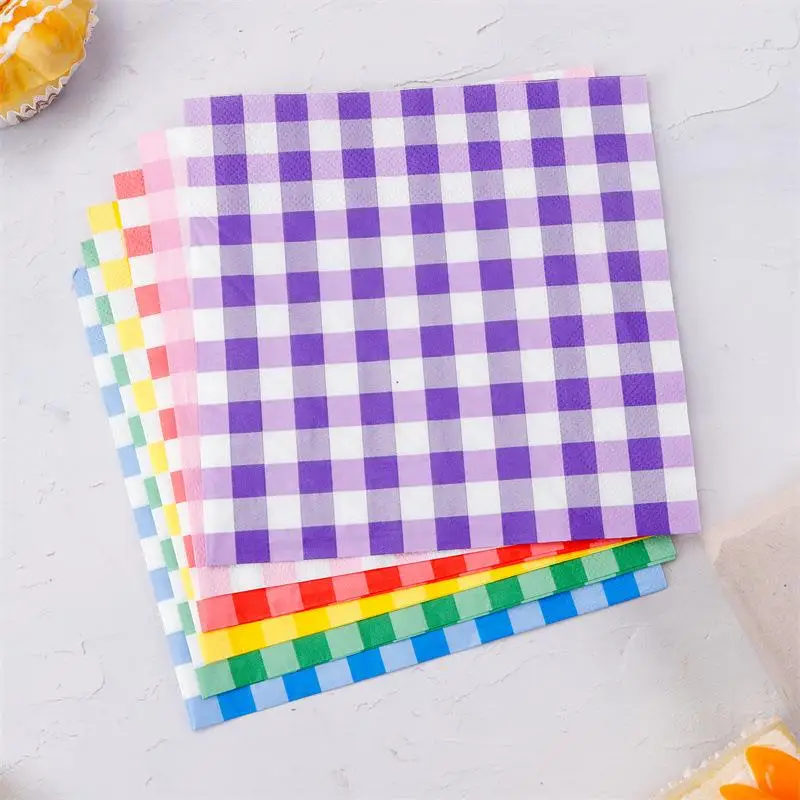 20 Blatt bunte Gingham-Einweg-Papierservietten, weich und saugfähig, für Picknicks, Geburtstage, Hochzeiten, Feiertage und Tischdekorationen – Detail 11