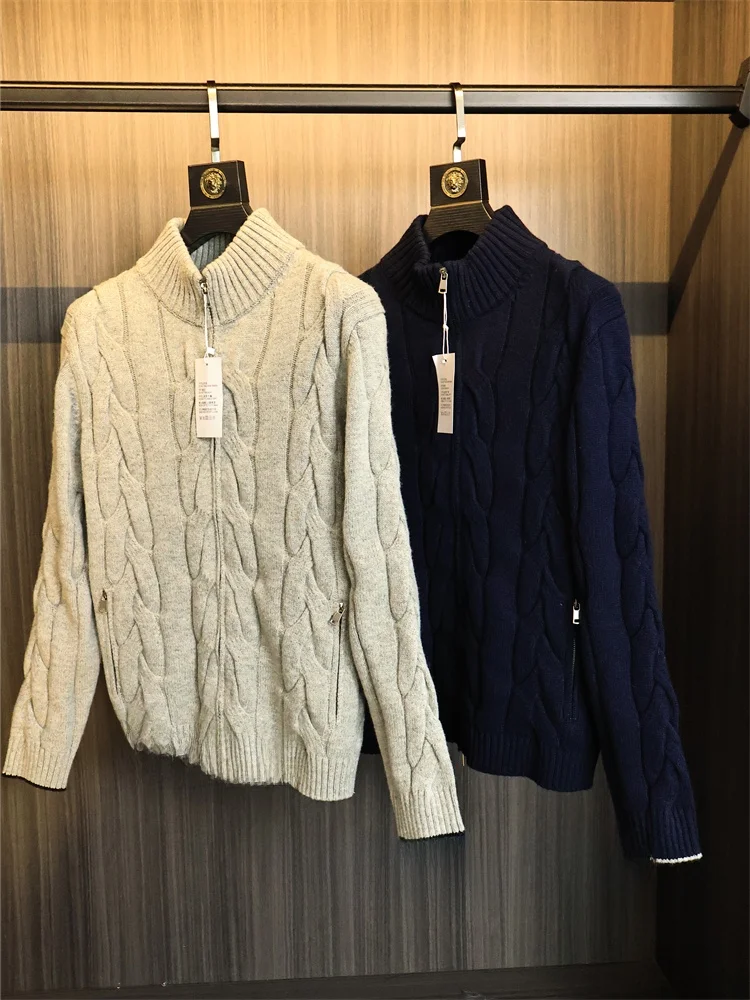 High-End Wool Blend Thickened Knitted Cardigan Unisex Commuter Winter Fashion Urban Style Long Sleeve Stand Collar Simple Retro