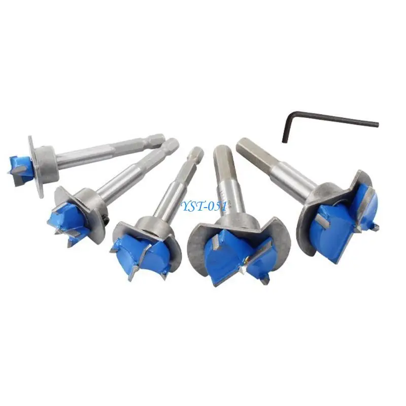 

E15A Hole Drilling Sets Forstner Drill Bits with Hexagonal Handle Drill Bit 15/20/25/30/35mm 5 Pieces