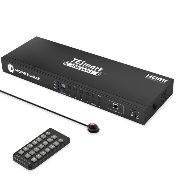 TESmart 16 Port HDMI Switch 4K UHD 3840x2160@60Hz with RS232 LAN Port Support HDCP 2.2 EDID 16x1 Video Switcher Box
