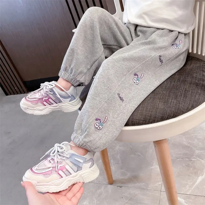 

Children's Clothing Casual Versatile Spring and Autumn New Trend Printed Splice Pockets Simplicity Solid Color Mid Waist Pants