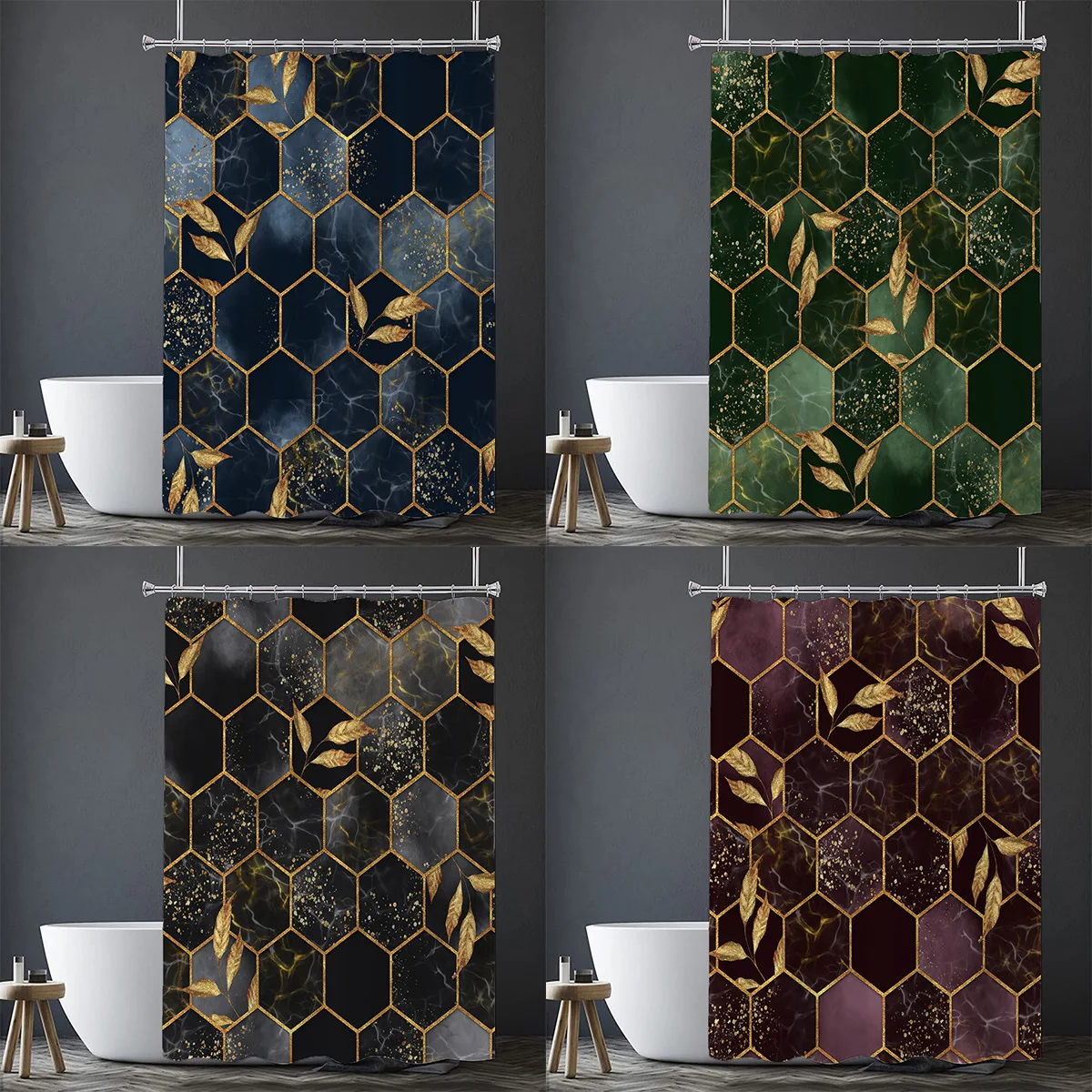 3D Mosaic Printed Bathroom Curtains Polyester Cloth Bath Curtain Modern Geometric Plaid Waterproof Shower Curtain With 12 Hooks