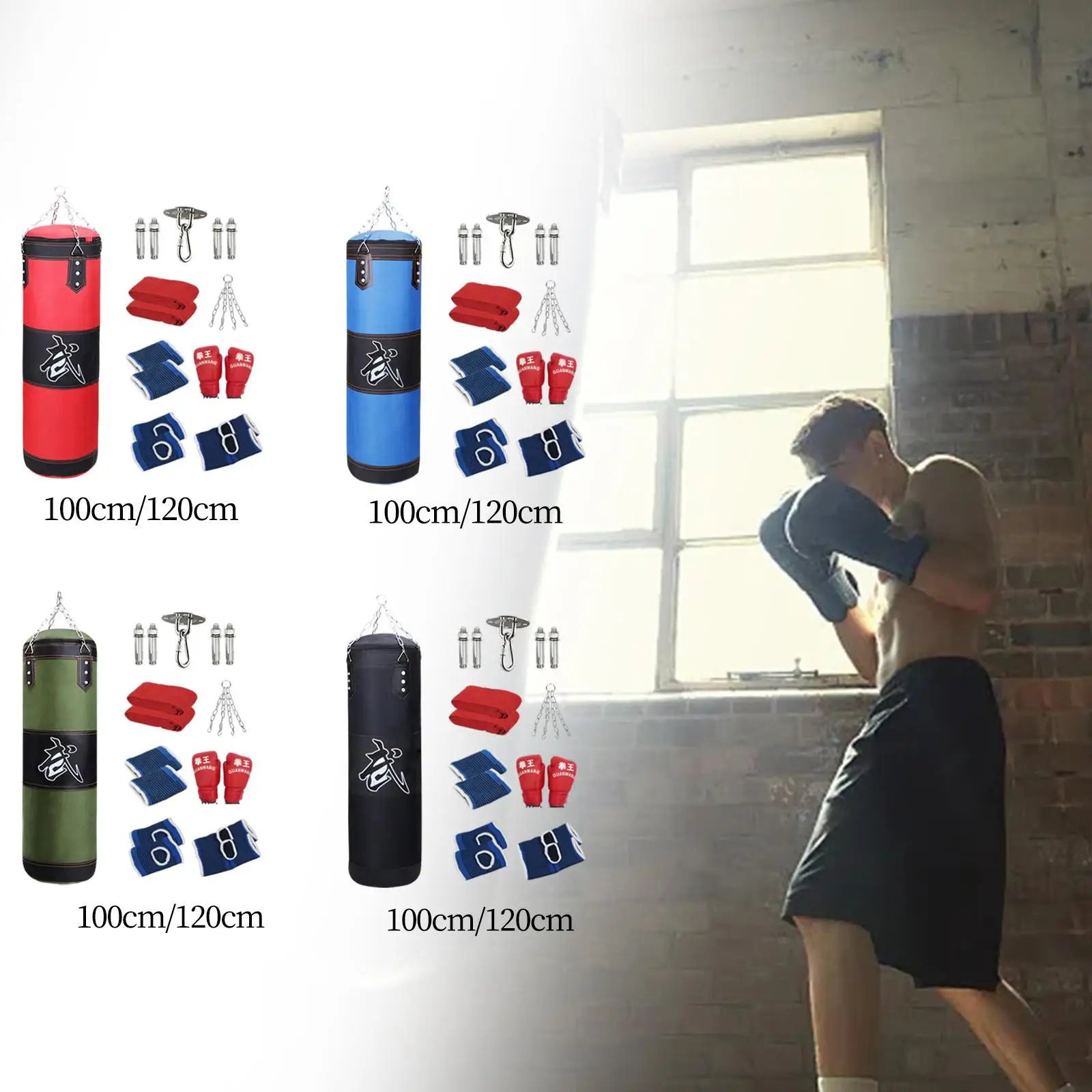 Hanging Boxing Bag Workout Heavy Bag with Chain Ankle Guards Fillable Punching Bag for Adults Home Gym Kids Taekwondo Kickboxing