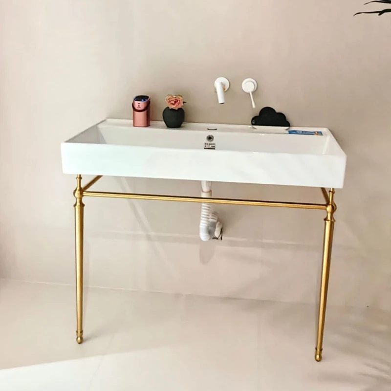 Simple Floor Standing Bathroom Sink Copper Bracket Ceramic Washbasin Minimalist Large Thickened Household Bathroom Accessories