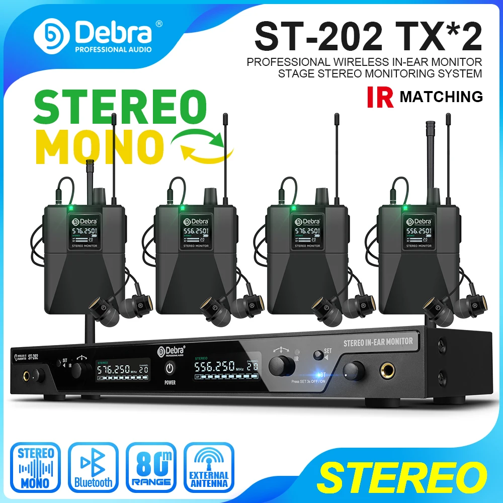 NEW Debra Stereo ST-202 Wireless In-Ear Monitor System Professional 560 to 590MHz for Stage Recording Studio Drummer Instrument