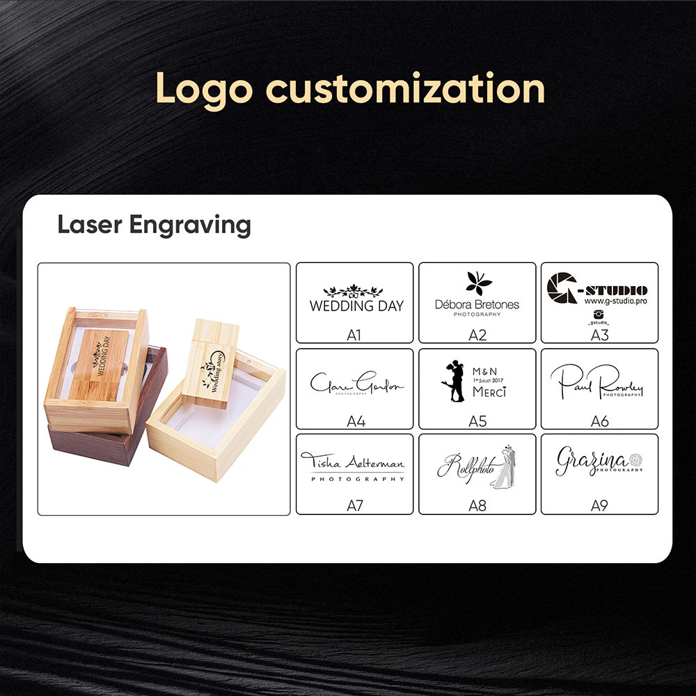 ใหม่ไม้ USB Flash Drive 128GB ฟรีโลโก้ที่กําหนดเอง Memory Stick 64GB ฝาปิดโปร่งใสกล่อง Pendrive 32GB การถ่ายภาพงานแต่งงานของขวัญ