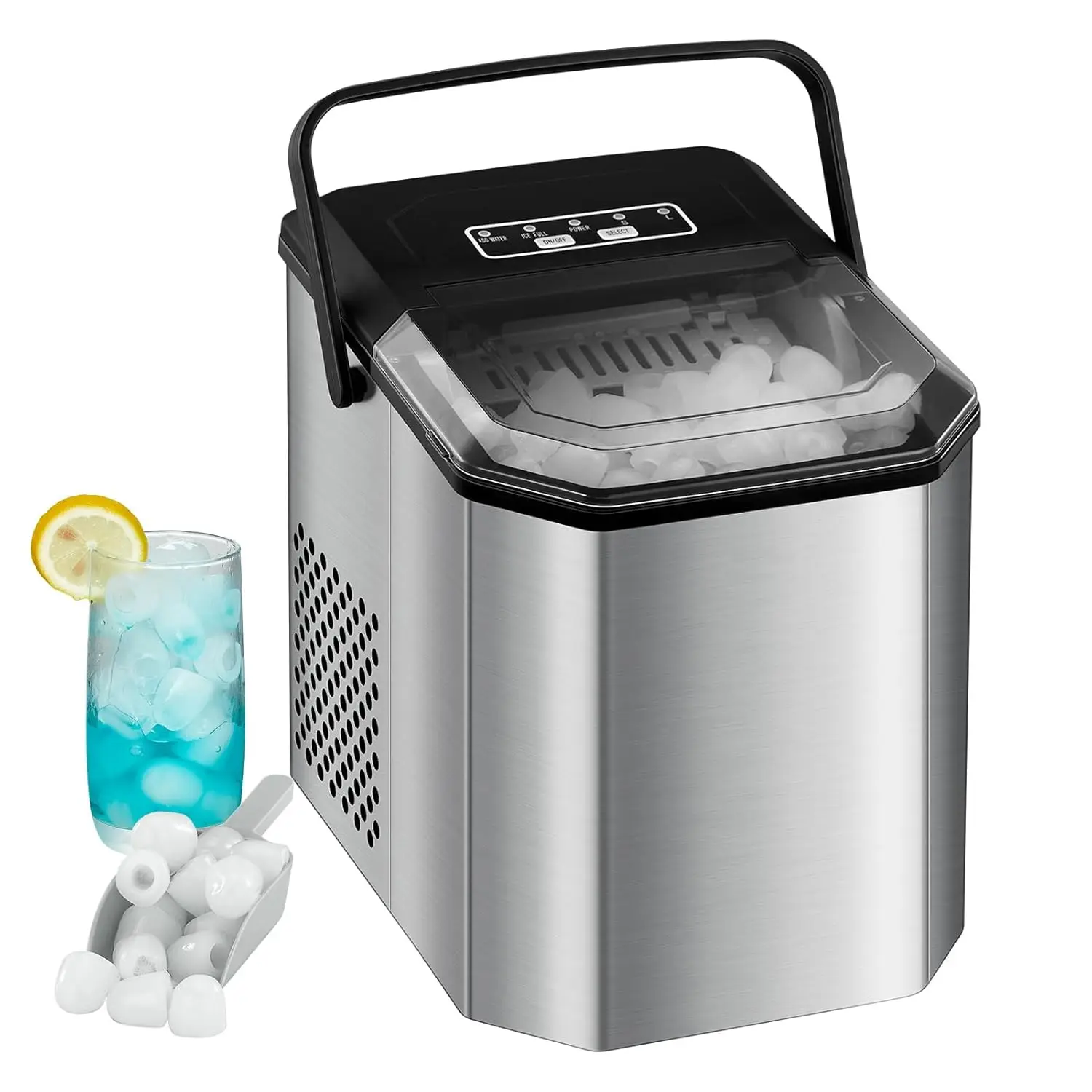 Ice Cube Maker 9 Cubes in 6 Minutes 12 KG in 24h Self-cleaning Small Ice Machine with Ice Shovel Basket for Kitchen Office Bar