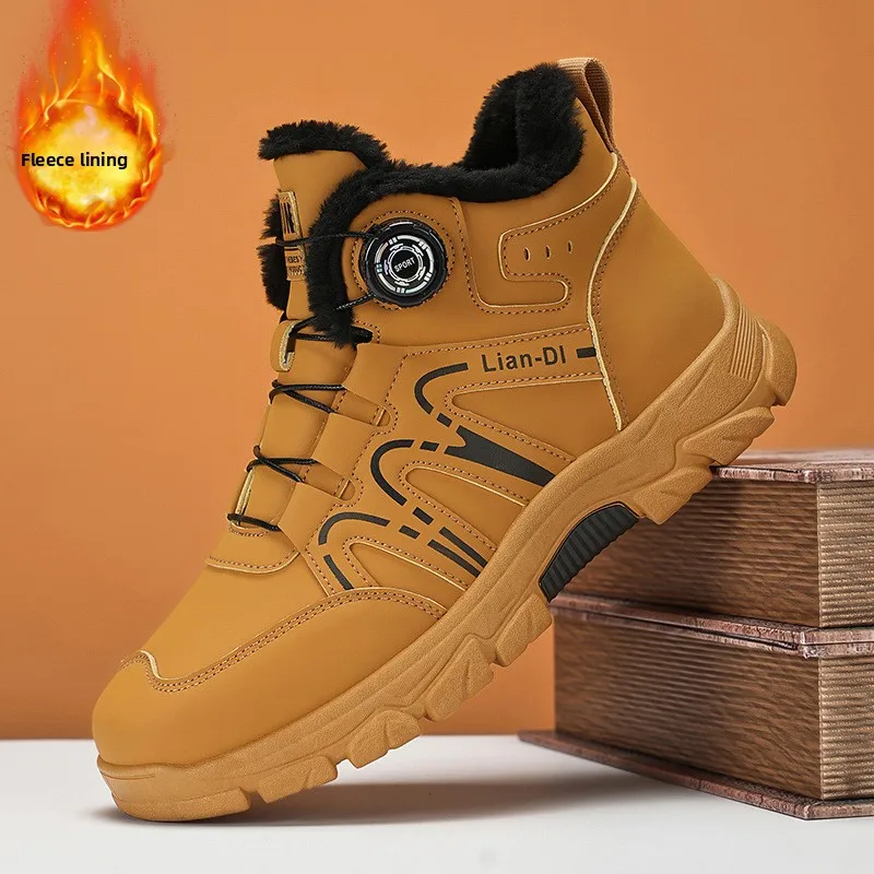 

Mens Boots exquisite plush Winter boots high end knob ankle boots for man keep warm Casual boot comfort work shoe zapatos hombre