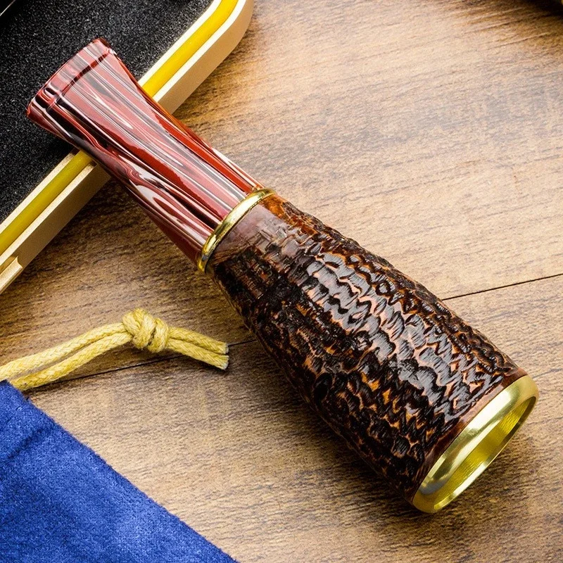 Zigarren-Zigarettenhalter, Kampalanischer Mundstein, Nanmu-Schnitzerei/glatter tragbarer Zigarettenhalter mit mehreren Ringen und Geschenkbox