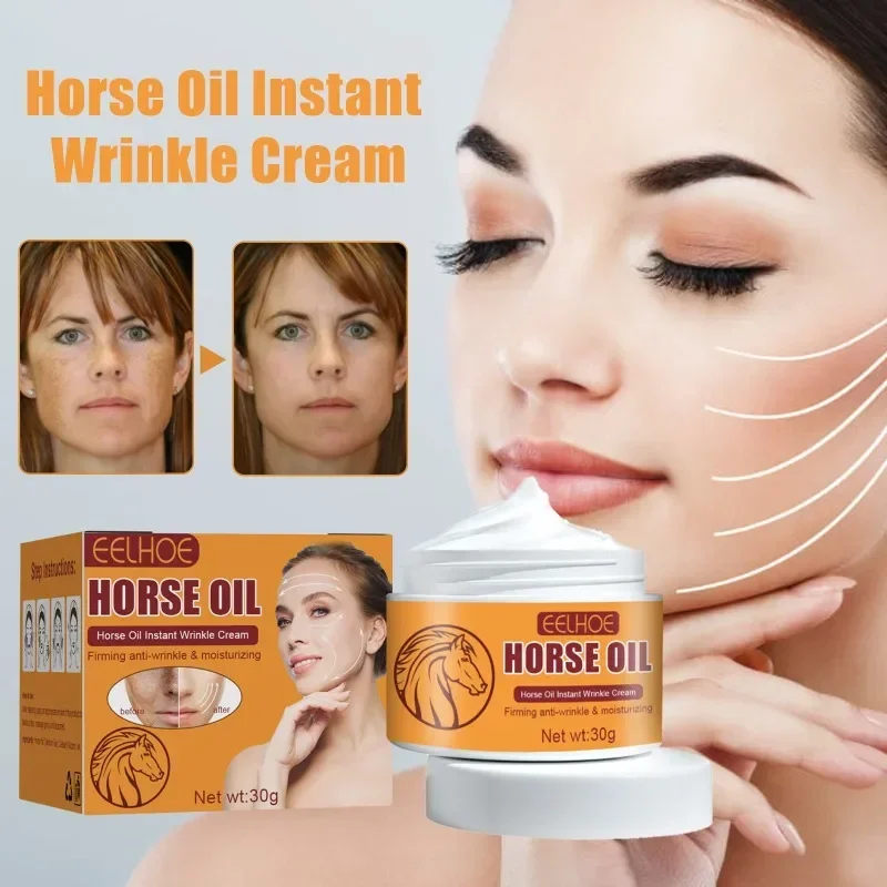 Horse oil instant anti-wrinkle cream Lift firming lighten fine lines spots remove Anti Aging brightening Facial repair Skin care