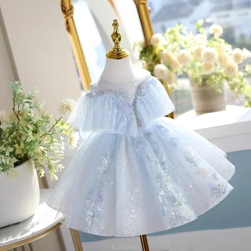 2026Flower Girl Wedding Mztching Kids Formal Events Birthday Host Party Wear Girls Pink Princess Dress Piano Performance Gown