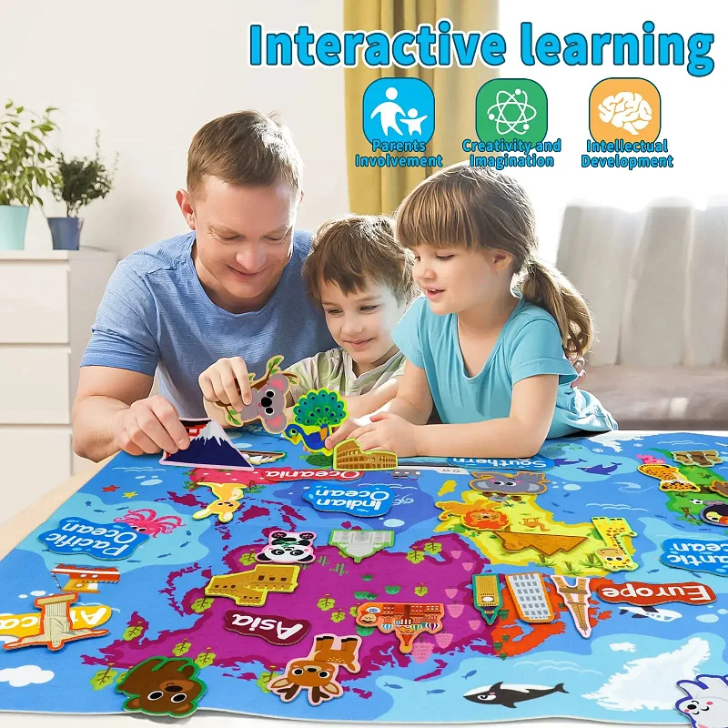 Jouets didactiques Montessori en feutre Big Story pour tout-petits, carte de la planète animale, activité éducative interactive, jouets d'apprentissage précoce