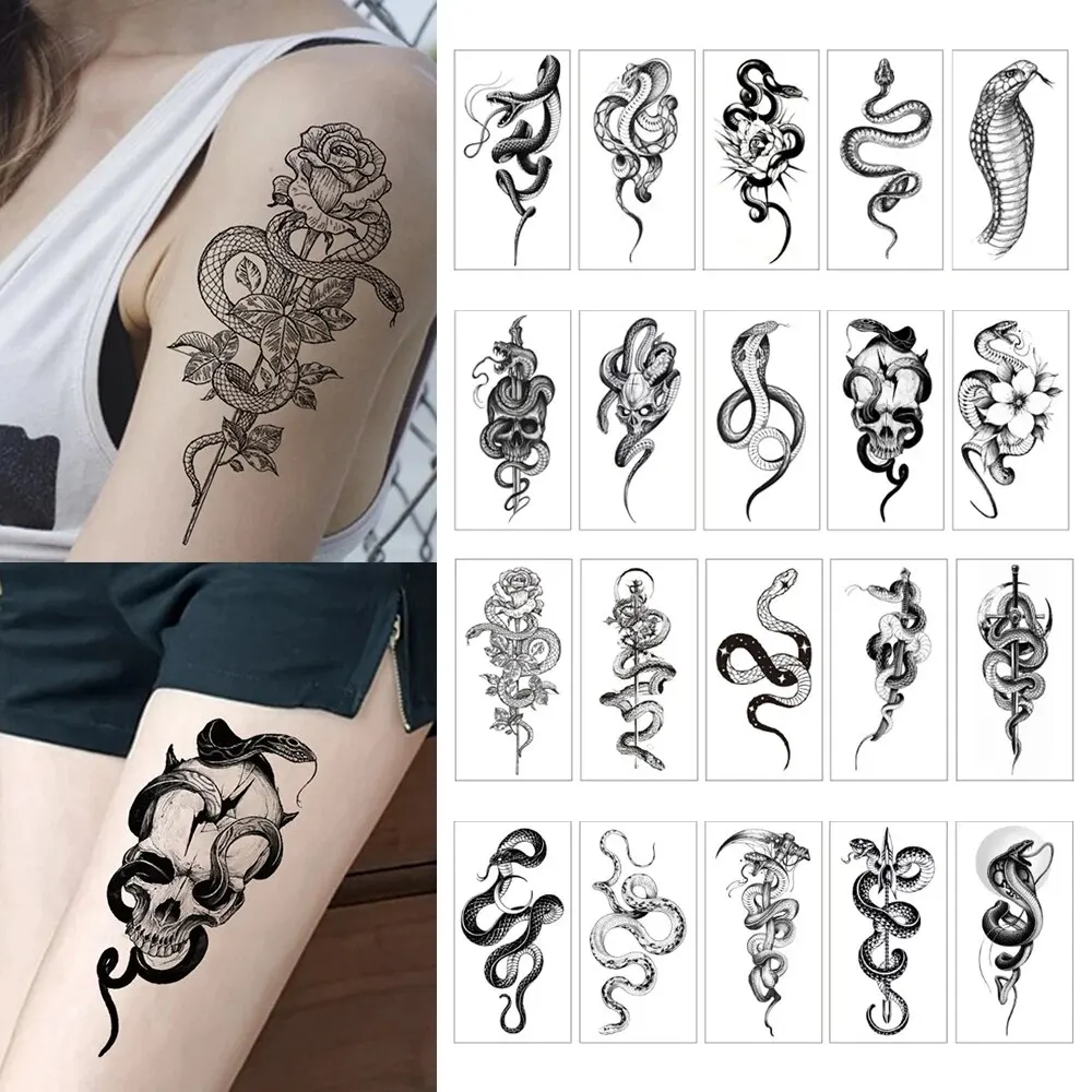 10pcs Realistic Snake Waterproof Temporary Tattoo Sticker Tribal Cobra Mamba Serpent For Women Men Sleeve Body Art Fake Tattoo