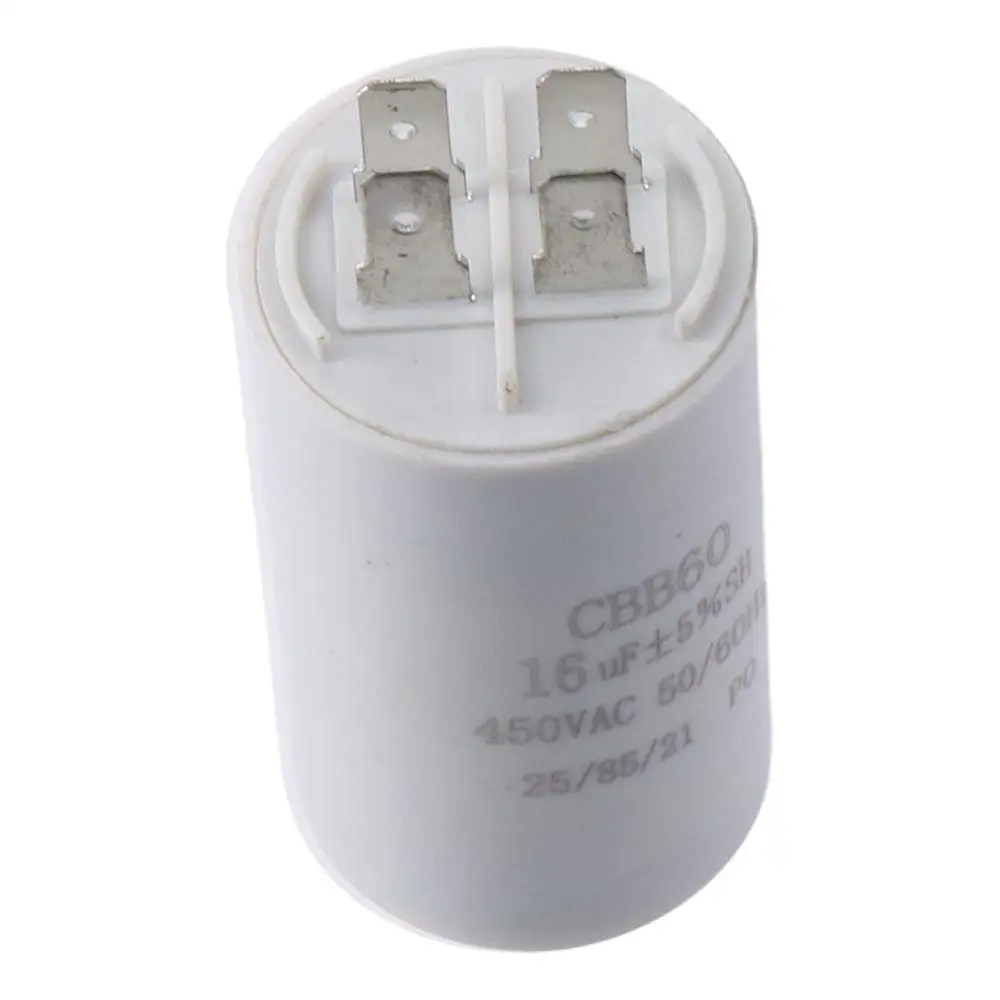 CBB60 Run Capacitor 16uF 450V AC Double Insert 50/60Hz Cylinder 72x40mm White for Air Compressor Water Pump Motor