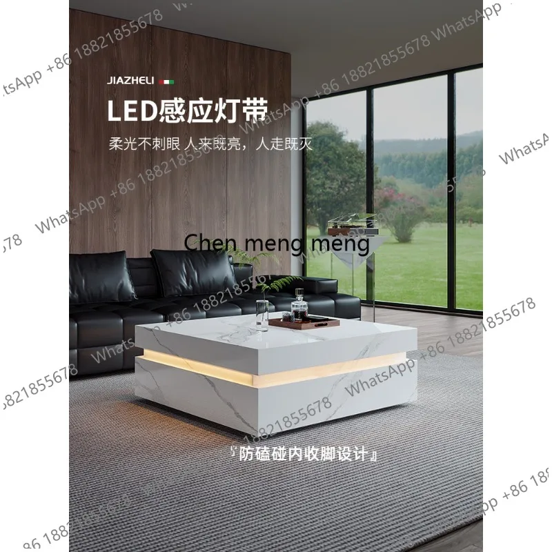 

Square Italian minimalist coffee table high-end light luxury stone suspended living room small coffee table