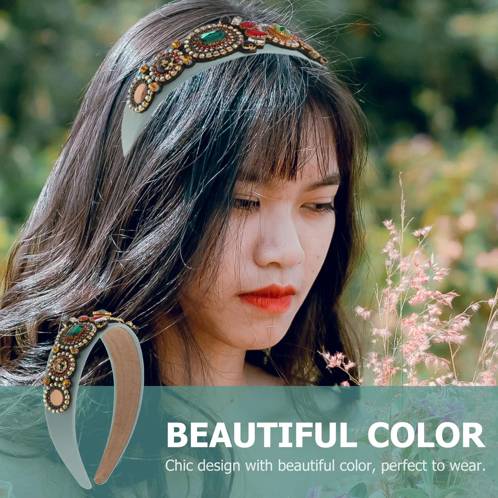 

Retro Glass Rhinestone Headband Wide Turban Fashion Hair Hoop Elegant Chic Women Party Bridal Durable Daily Use Gift for Female