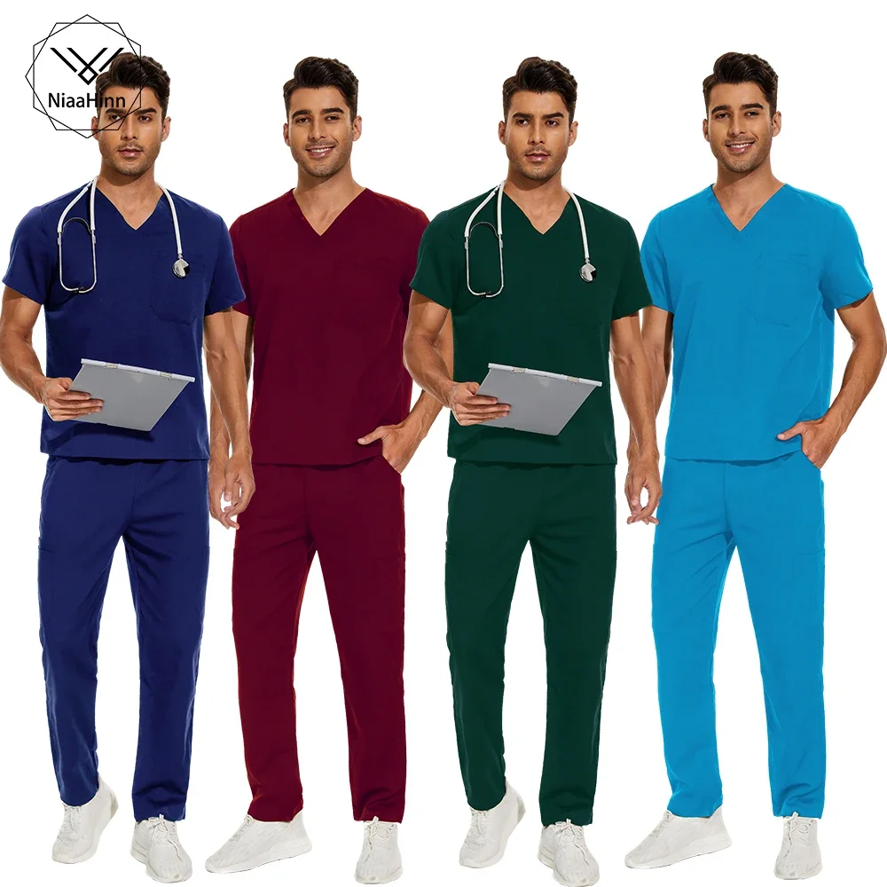 

Scrub Tops Pants Men Women Dentist Working Uniform Nurse Scrub Suits Medicos Mujer Tooth Hospital Workwear Dentist Scrubs Set