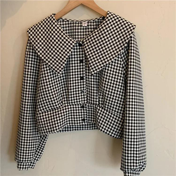 Gidyq Women Plaid Shirts Korean Fashion Streetwear Cropped Long Sleeve Tops Harajuku Female Casual Loose Shirts Autumn New