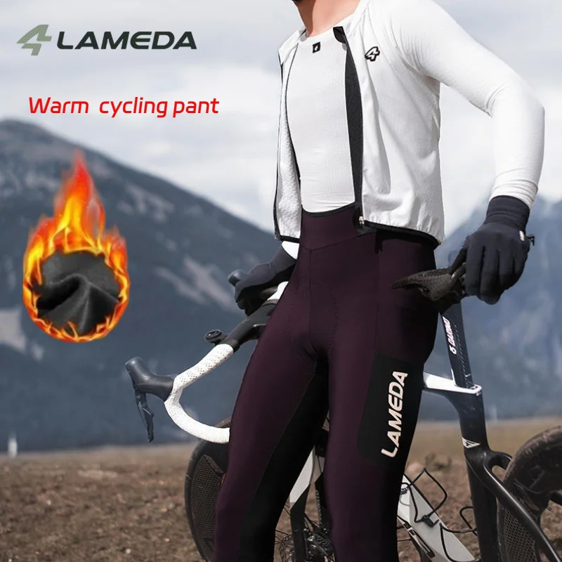 Lameda Men's Warm Cycling Bib Pants,5-15℃ High-quality Warm Comfortable Pants With Double Side Pockets