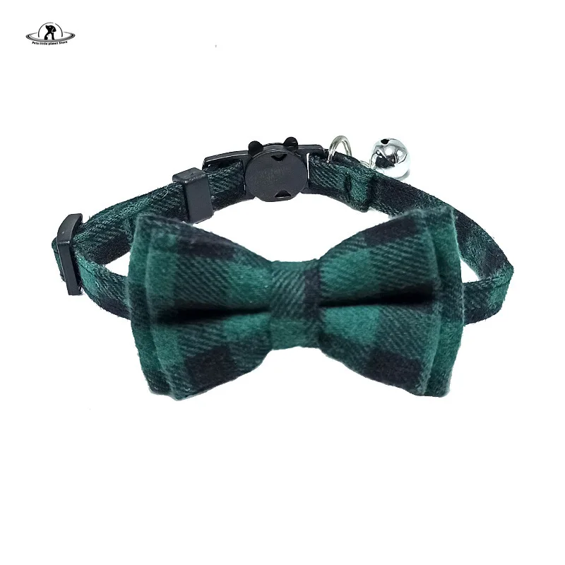 Pet Breakaway Cat Collar Bow Tie and Bell Cute Plaid Christmas Red Elastic Adjustable Dog Collar with Sash Small Bell for Cats