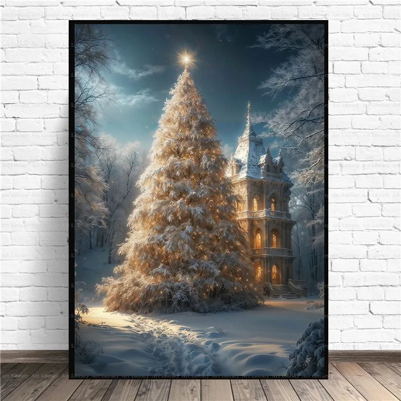 Various kinds of Christmas tree posters Winter  scenery Bird wall art canvas painting Modern living room holiday decoration
