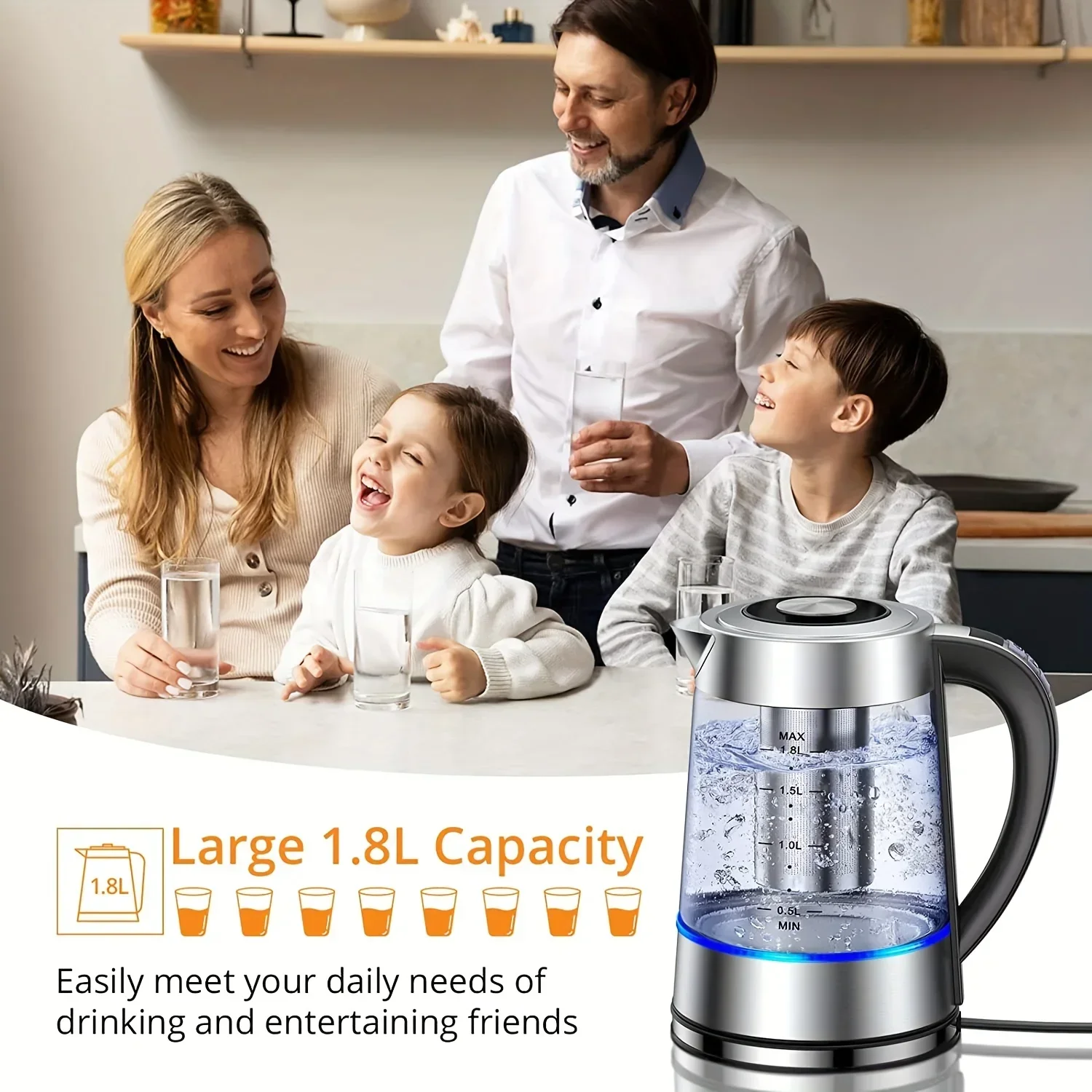 1.8L Electric Kettle with 12 Temperature Settings and 24 Hour Insulation - Stainless Steel Strainer