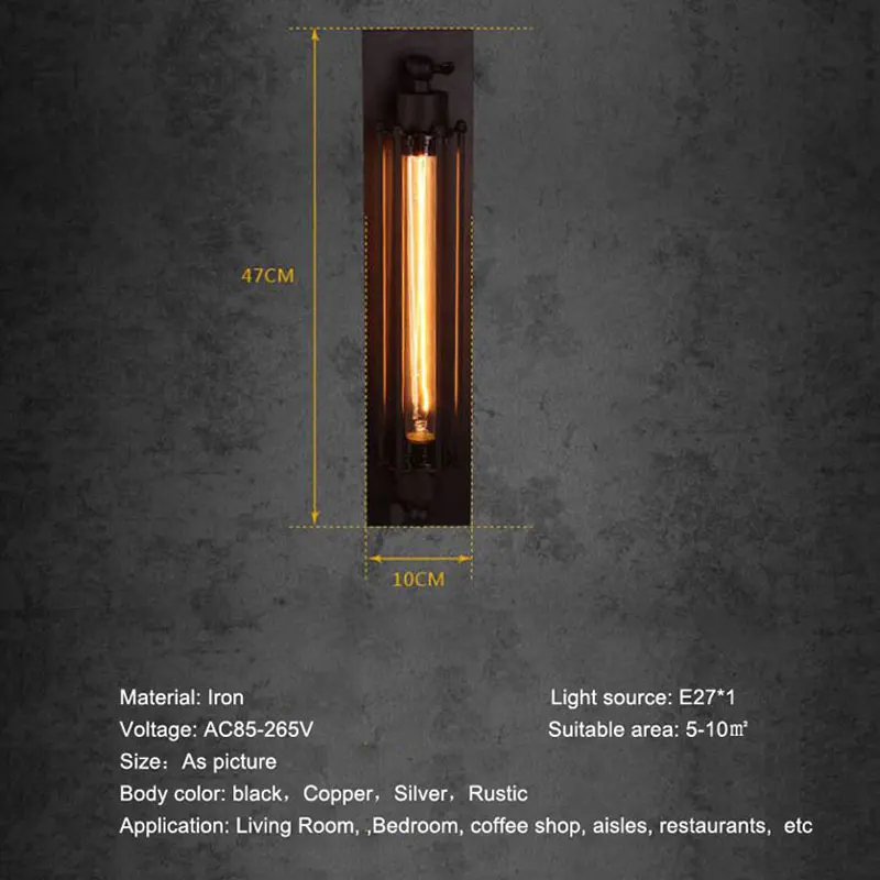 Industrial Wall Sconce Vintage Long Tube LED Wall Lamp 8W AC85-265V Retro Wall Light Fixture for Bedroom Hallway Staircase ﻿