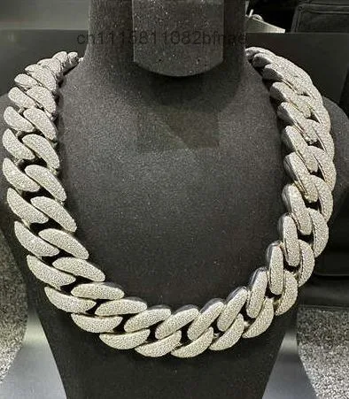 30mm Luxury AAAA Moissanite Cuban Link Chain 925 Silver Custom Box Clasp Lock 22 Inch Passes Diamond Test，