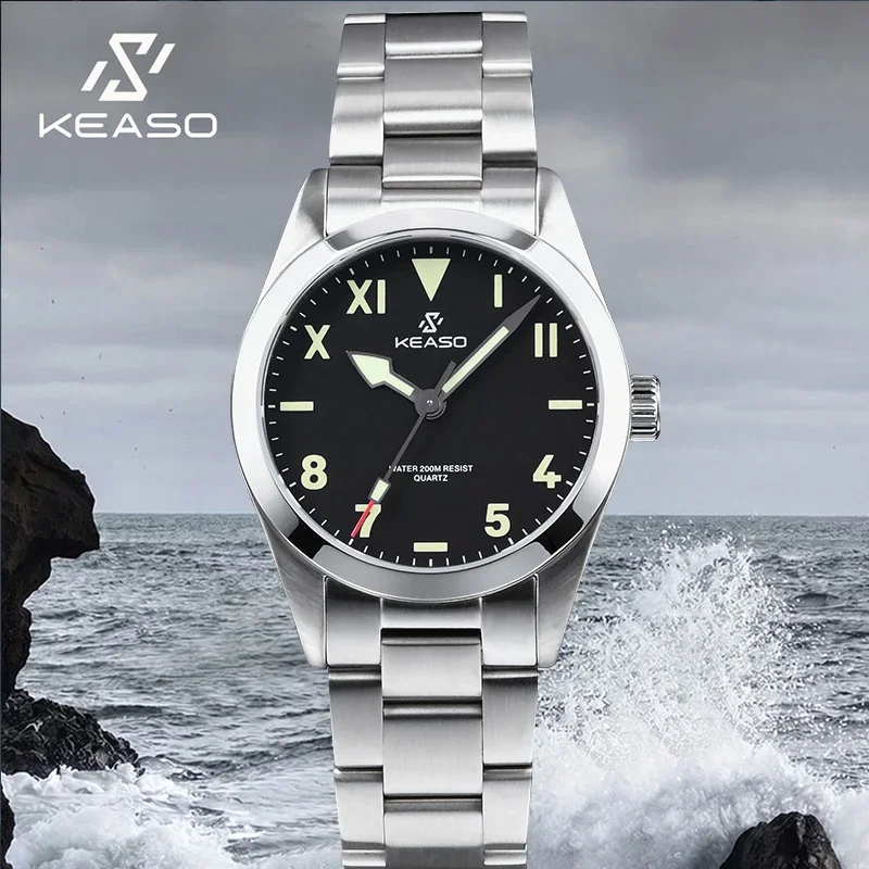 

KEASO New Fashion Mens Dive Watch MIYOTA 2035 Quartz Movement Sapphire C3 Luminous 200M Waterproof Sports 316L Solid Steel Watch