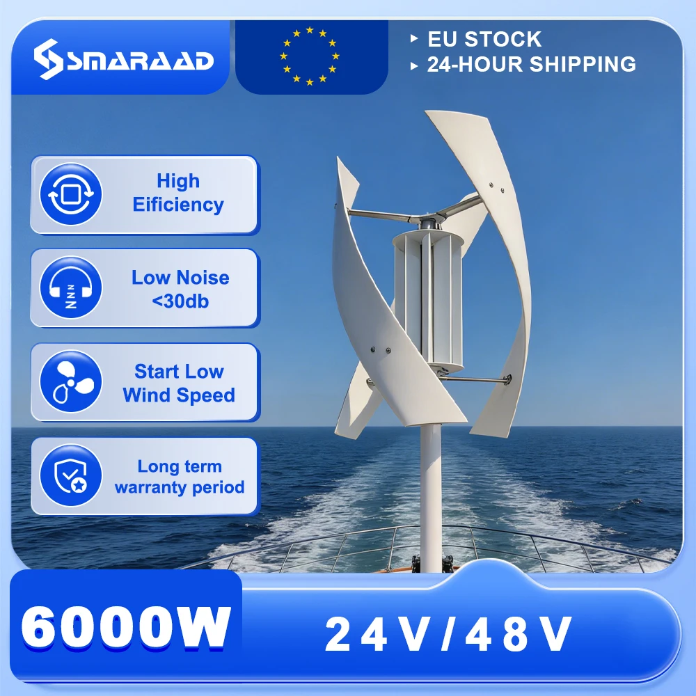 Dostawa UE Turbina Wiatrowa Pionowa 3KW 6KW 24V/48V Niskoemisyjna Domowa 220V z Darmowym Kontrolerem Ładowania
