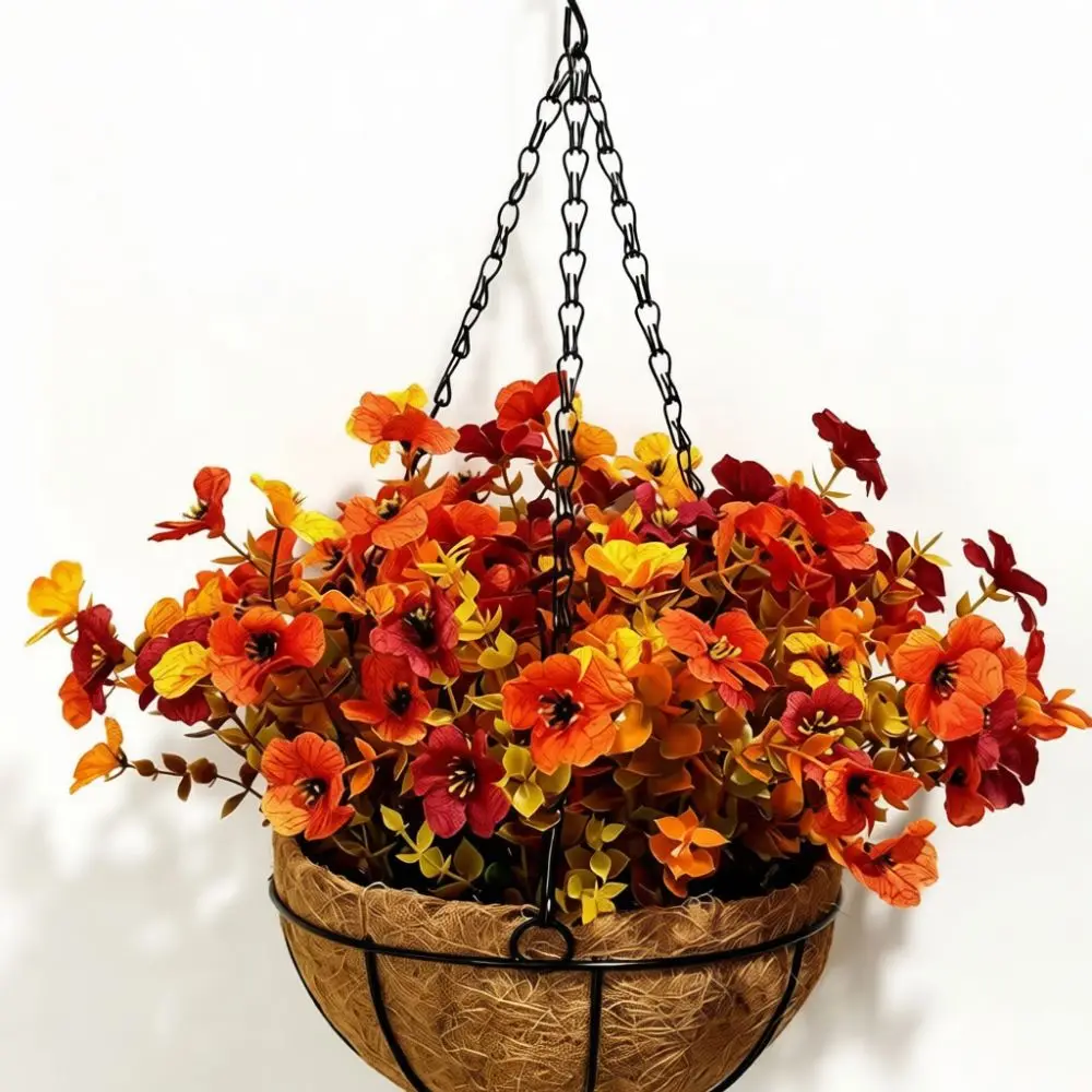 Artificial Dancing Orchid Hanging Basket Iron Frame Coconut Liner Rural Style Floral Decor For Balcony Garden Indoor Plants