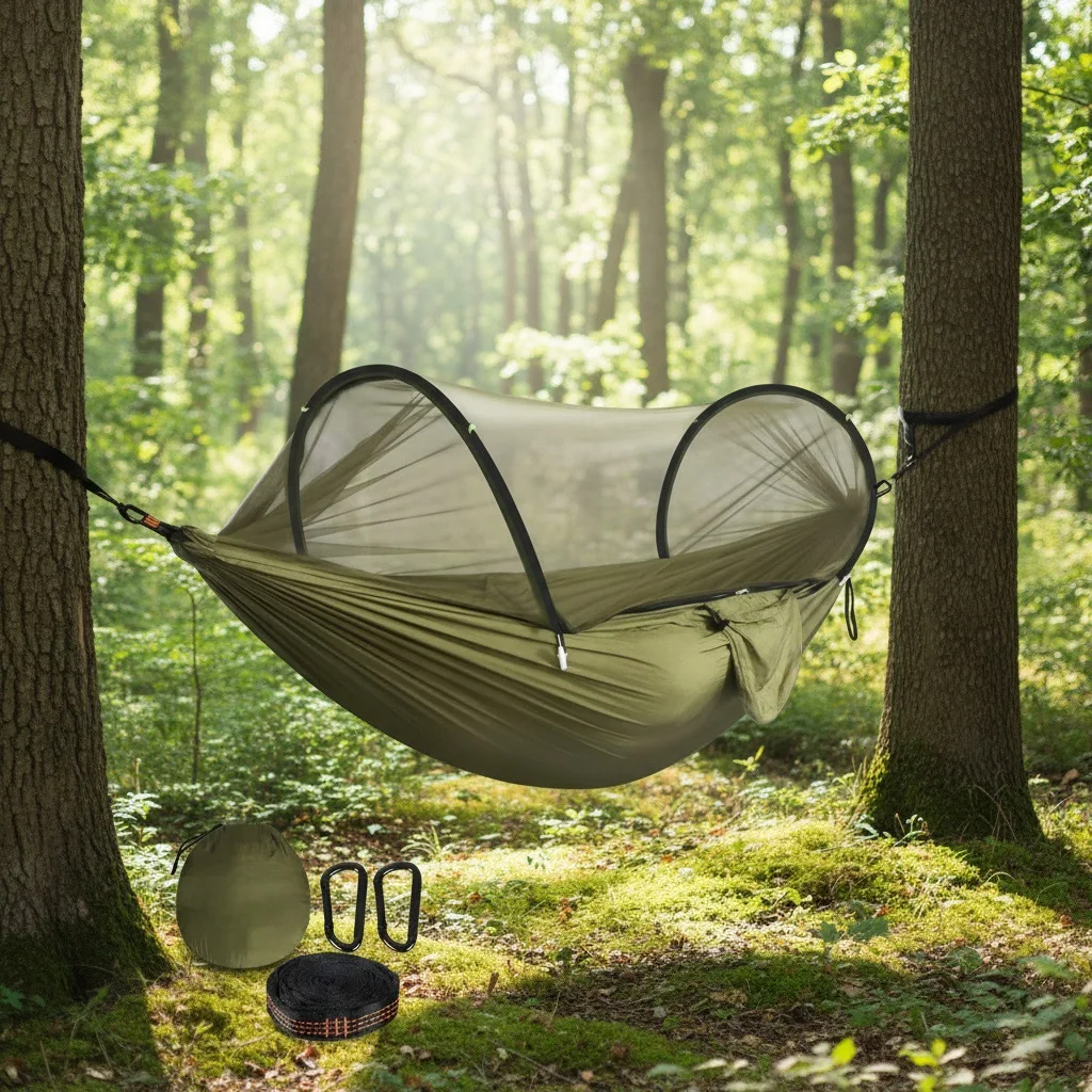 

Nylon hammock anti-rollover single double outdoor parachute light camping nylon spinning swing mosquito net quick open