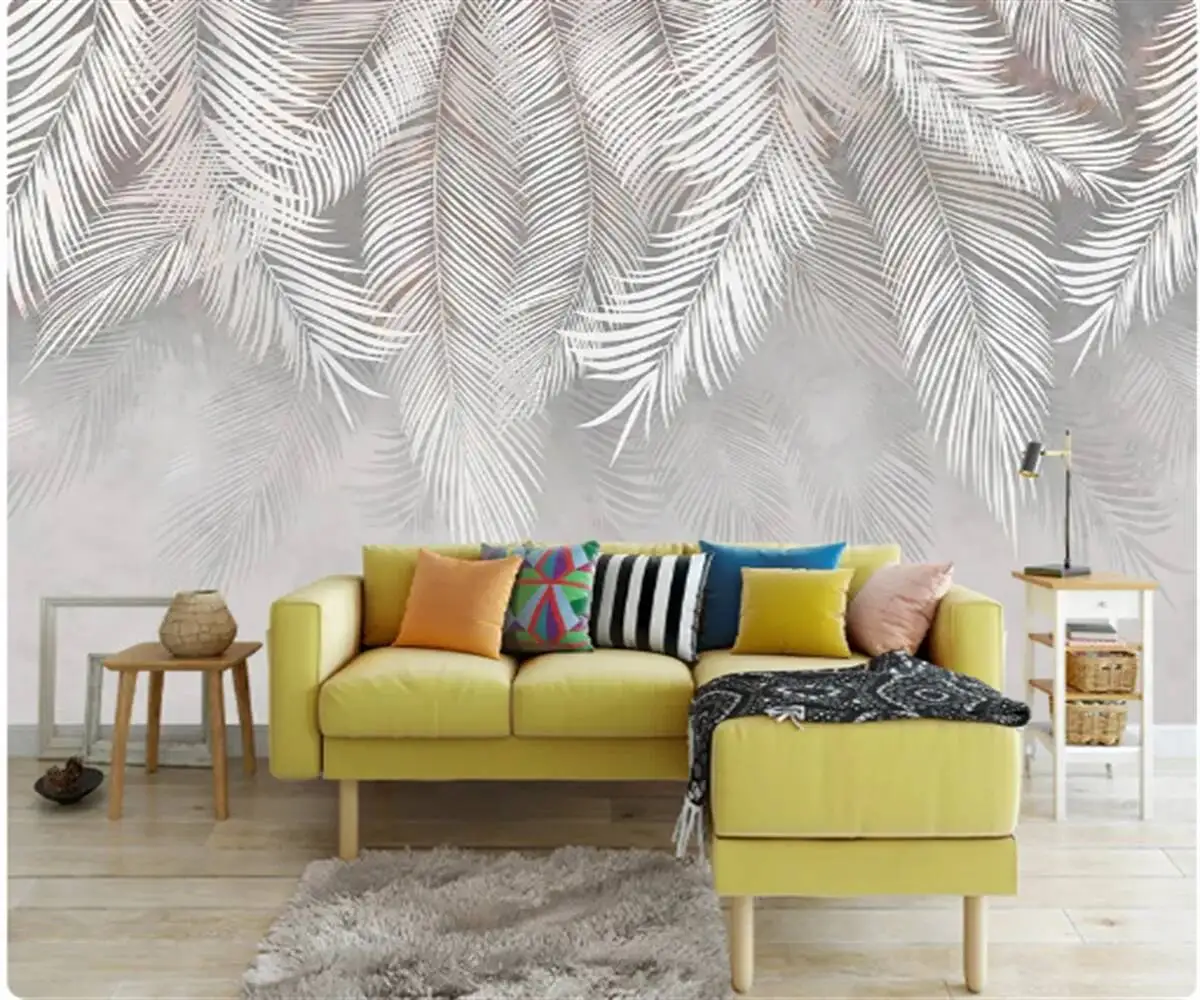 

Фотообои на заказ с винтажным золотым узором, имитирующим листья пальмы, для гостиной, за диваном или телевизором, 3D-обои с растительным орнаментом