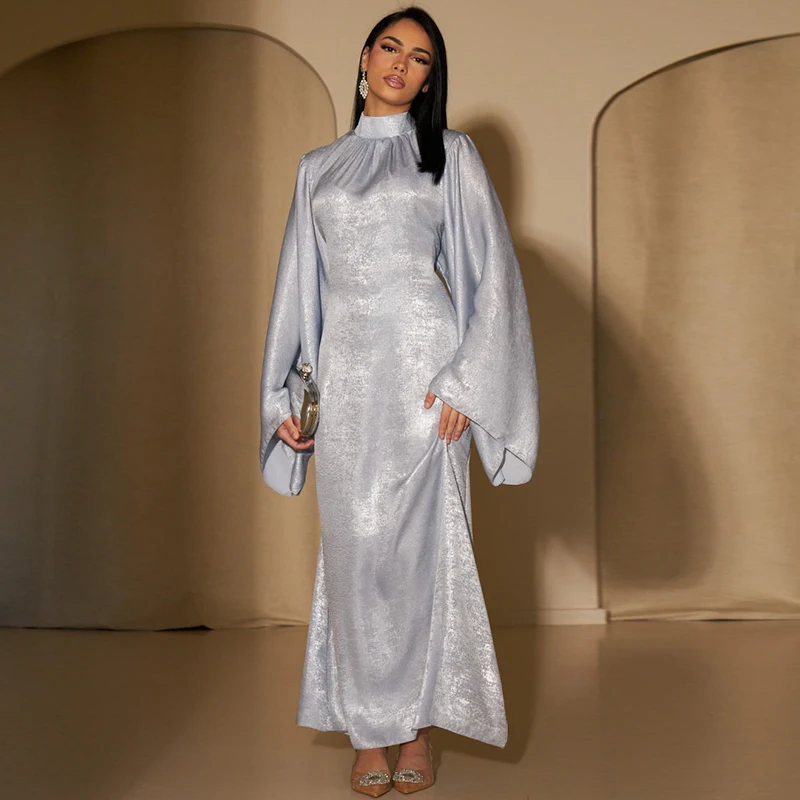 Nowe ramadanowe rękaw typu Pagoda satynowe Abaya dubajskie luksusowe Islam muzułmańskie sukienki Kaftan Kebaya Abayas damska suknia Musulmane Femme