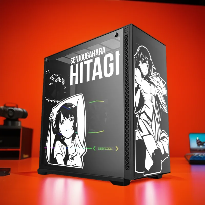 Senjougahara Hitagi Anime Stickers for PC Case,Cartoon Decor Decals for Atx Computer Chassis Skin,