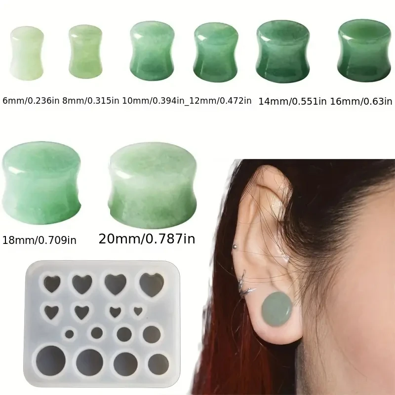 1 Uds DIY gota de cristal pegamento molde de silicona contorno de oreja expansor de oreja pendiente molde de silicona redondo amor melocotón corazón contorno de oreja