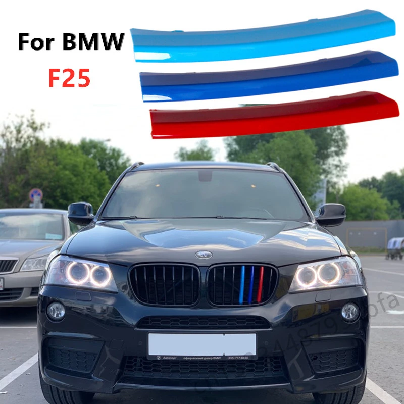 3pcs Front Grille Strip For BMW X3 F25 2011 2012 2013 2014 2015 2016 2017 Motorsport Power 3D Trim Cover Accessory