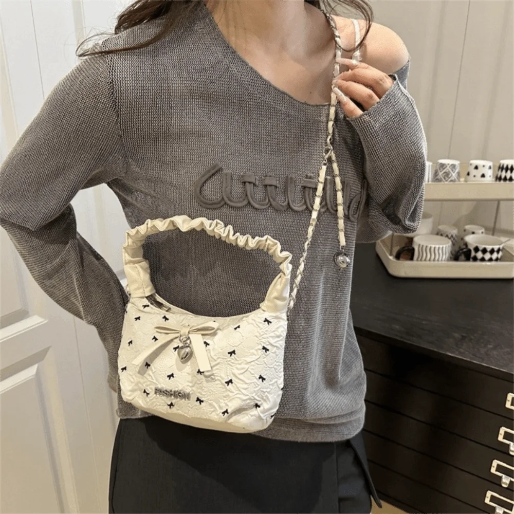 

Fashion Cloth Bow Crossbody Bag PU Y2K Underarm Bag Leisure Zipper Hobo Bag Handbag