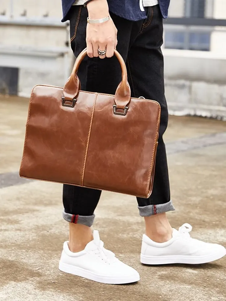 Retro 2026 New Men's Briefcase Handbag Single Shoulder Bag Crossbody Bag Business Computer Bag Fixed Shape Bag for Young Men